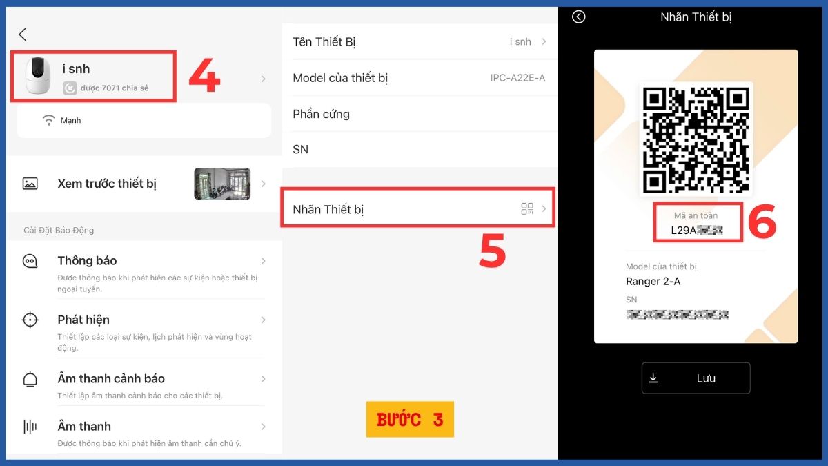 Xem mã an toàn camera Imou trong ứng dụng Imou Life - bước 2,3