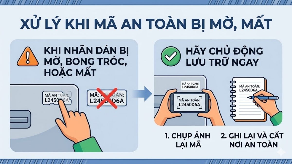 Trường hợp nhãn dán mã an toàn bị mờ, bong tróc hoặc mất