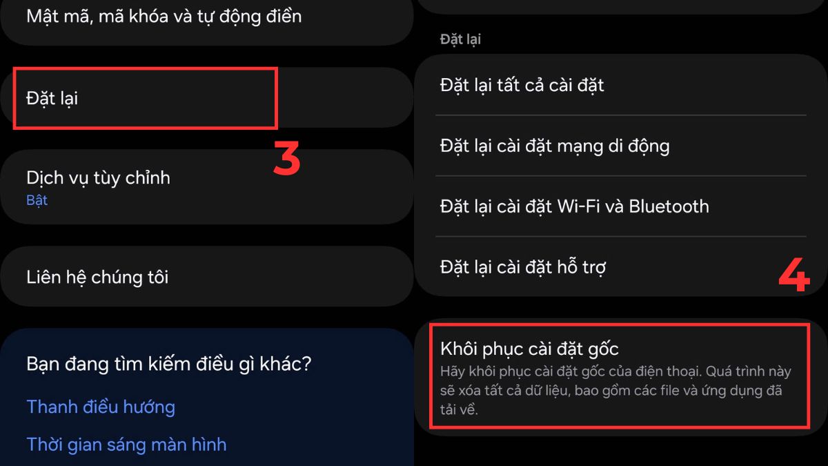 Màn hình điện thoại bị nhiễu từ, loạn cảm ứng, giật lag - khởi động cài đặt gốc android - bước 2,3