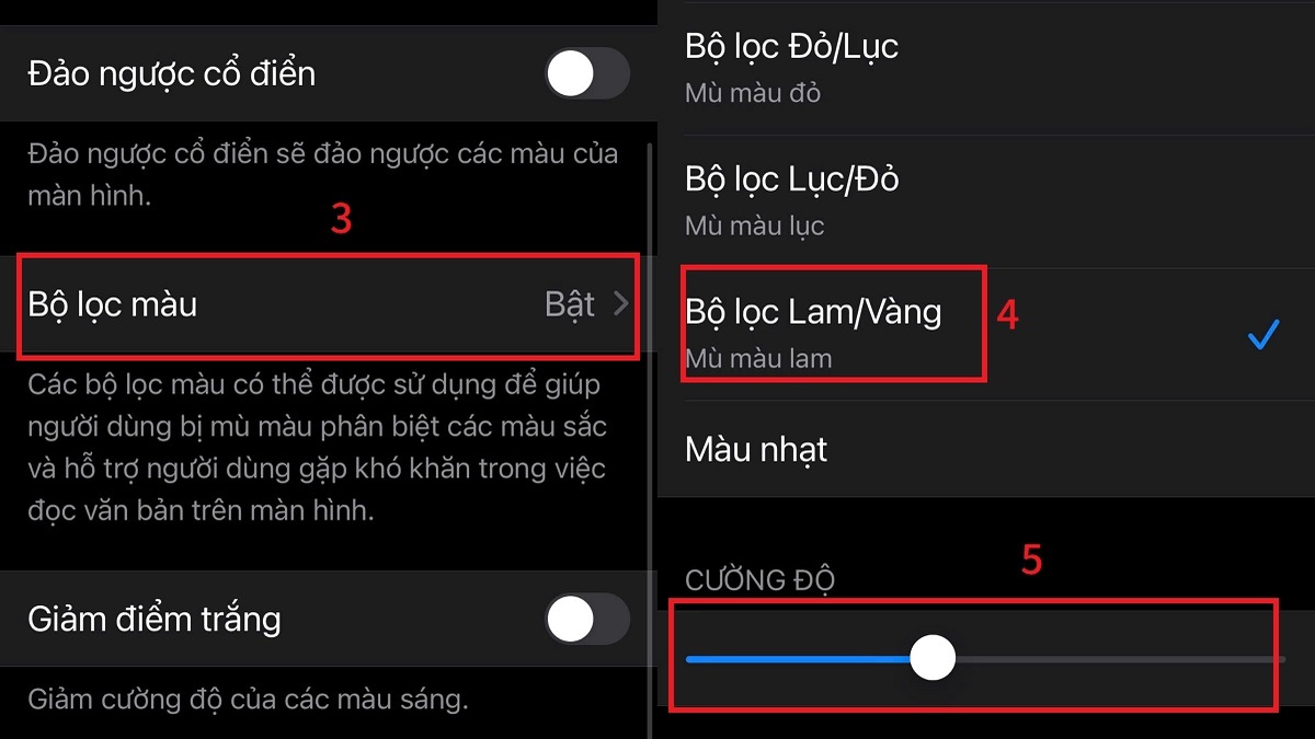Cách khắc phục màn hình điện thoại bị đốm vàng với iOS - chỉnh lại màu màn hình - bước 3,4,5