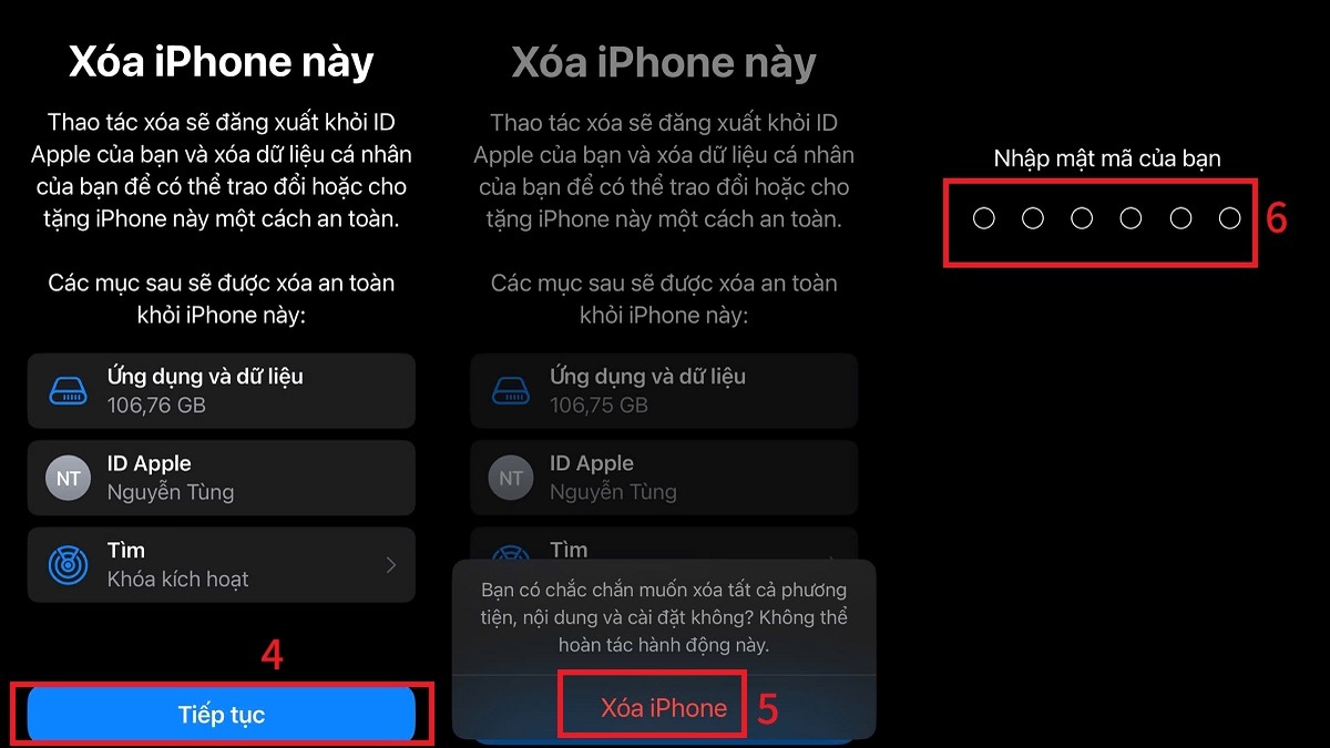 Cách khắc phục màn hình điện thoại bị đốm vàng với iOS - khôi phục cài đặt gốc - bước 4,5