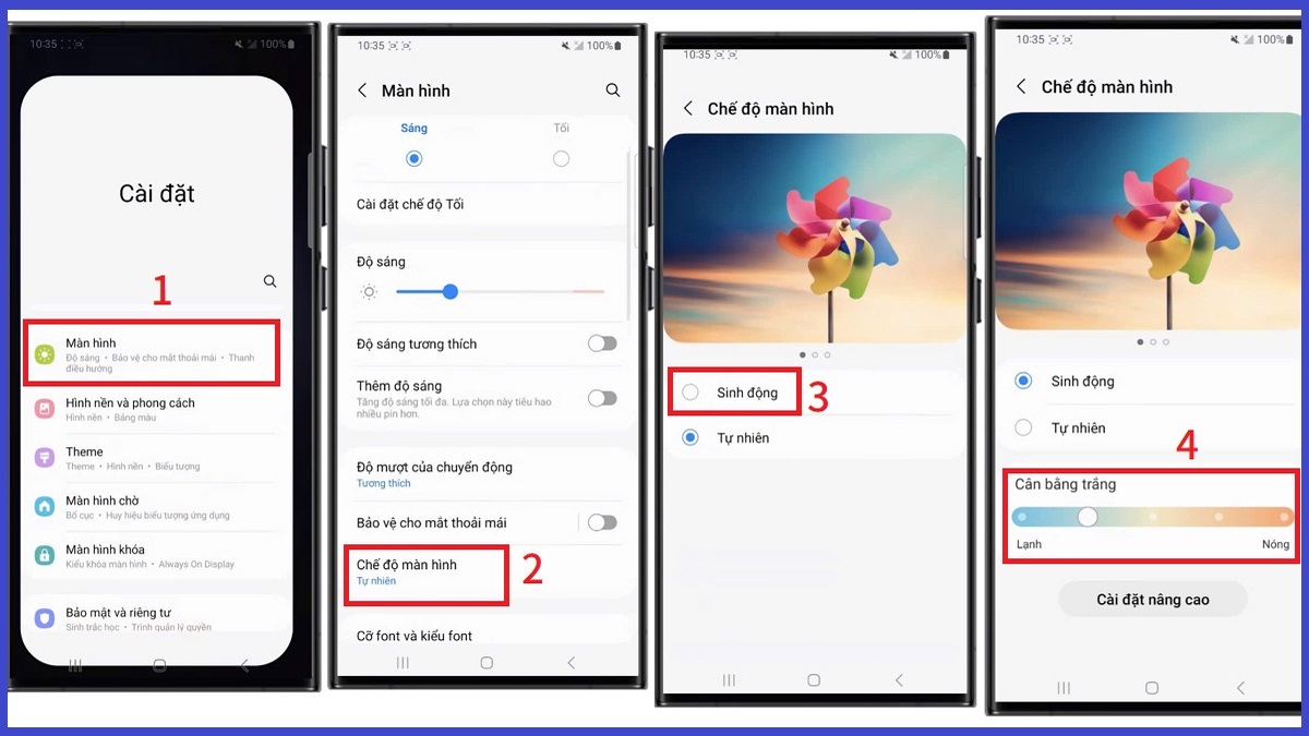 Cách khắc phục màn hình điện thoại bị đốm vàng với Android - chỉnh lại chế độ màn hình