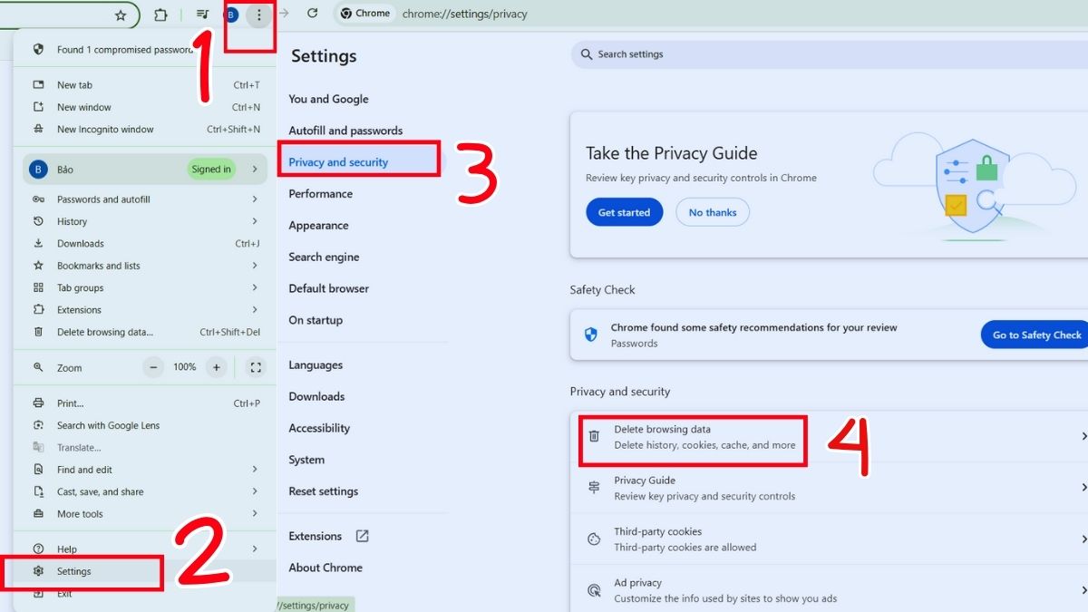 Cách khắc phục màn hình Facebook bị phóng to, thu nhỏ trên máy tính - Xóa cache và cookies