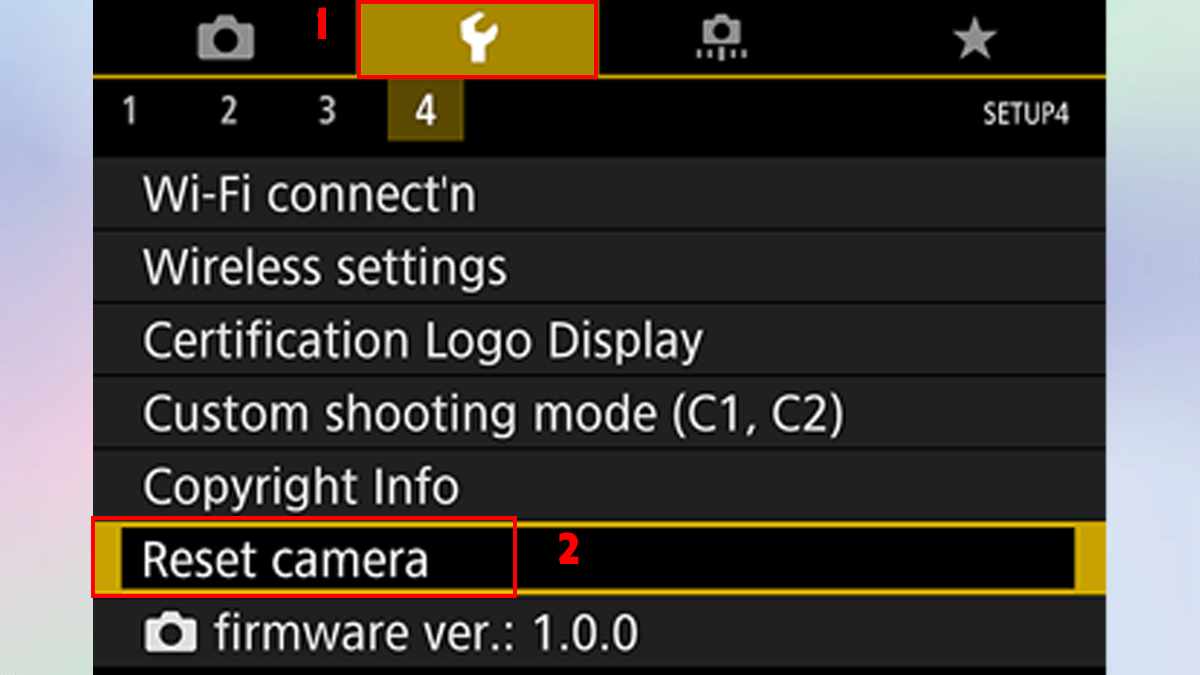 Cách khắc phục màn hình máy ảnh Canon bị ngược - reset lại mặc định - bước 1