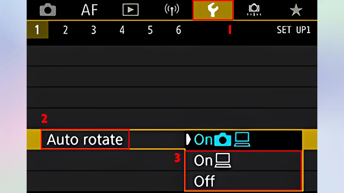 Cách khắc phục màn hình máy ảnh Canon bị ngược - tắt/bật auto-rolate