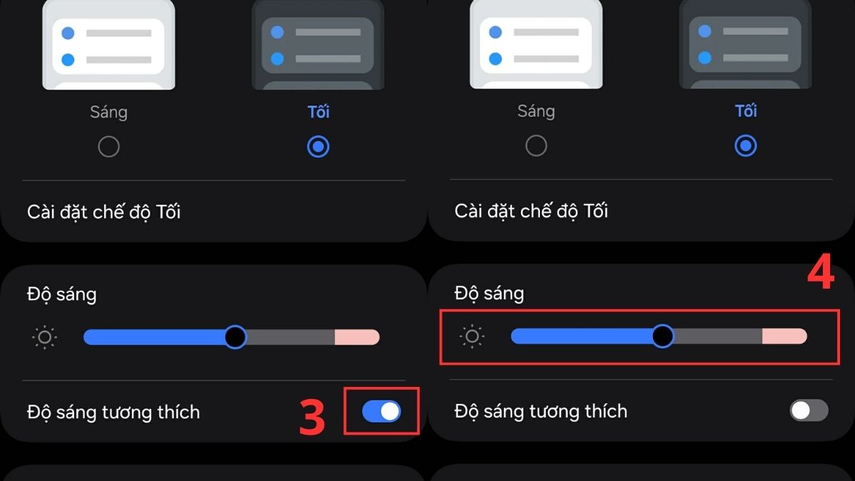 Cách khắc phục lỗi màn hình Samsung bị giật nháy liên tục - Tắt chế độ điều chỉnh sáng tự động - bước 3,4