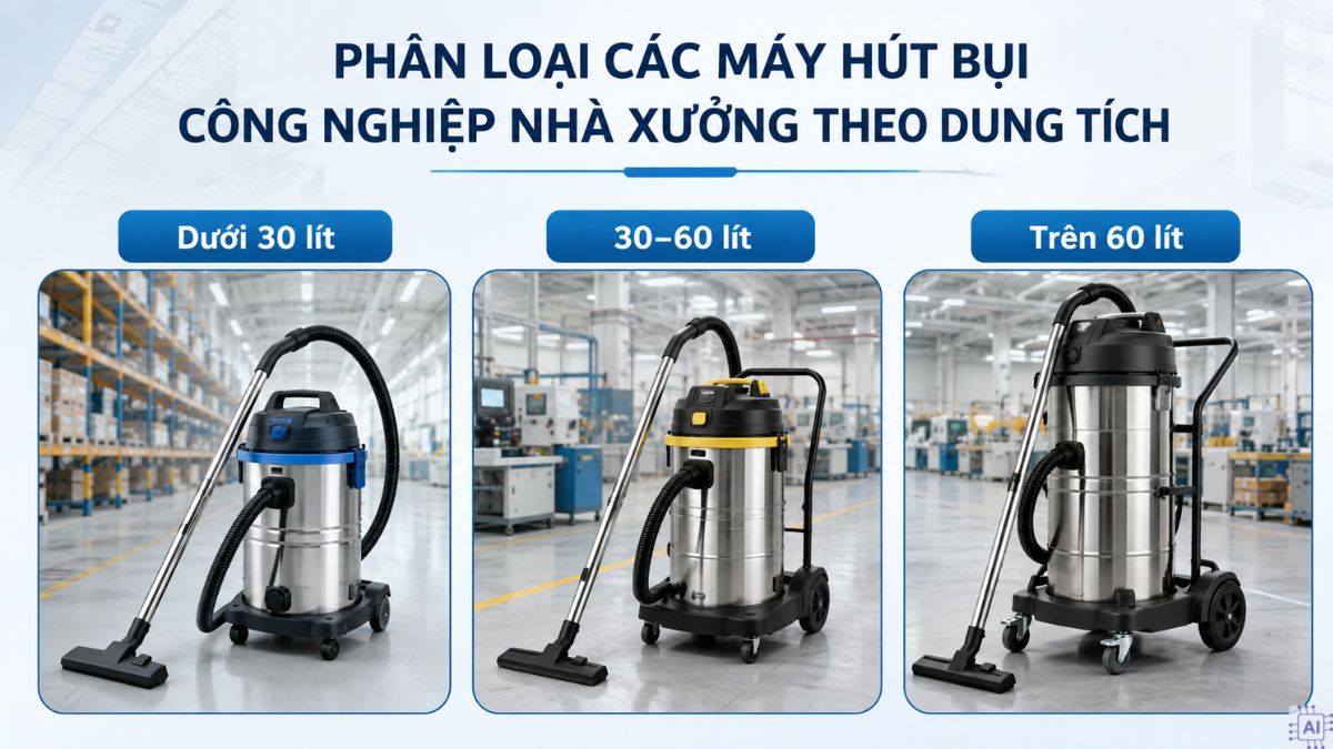 Phân loại các máy hút bụi công nghiệp nhà xưởng - theo dung tích