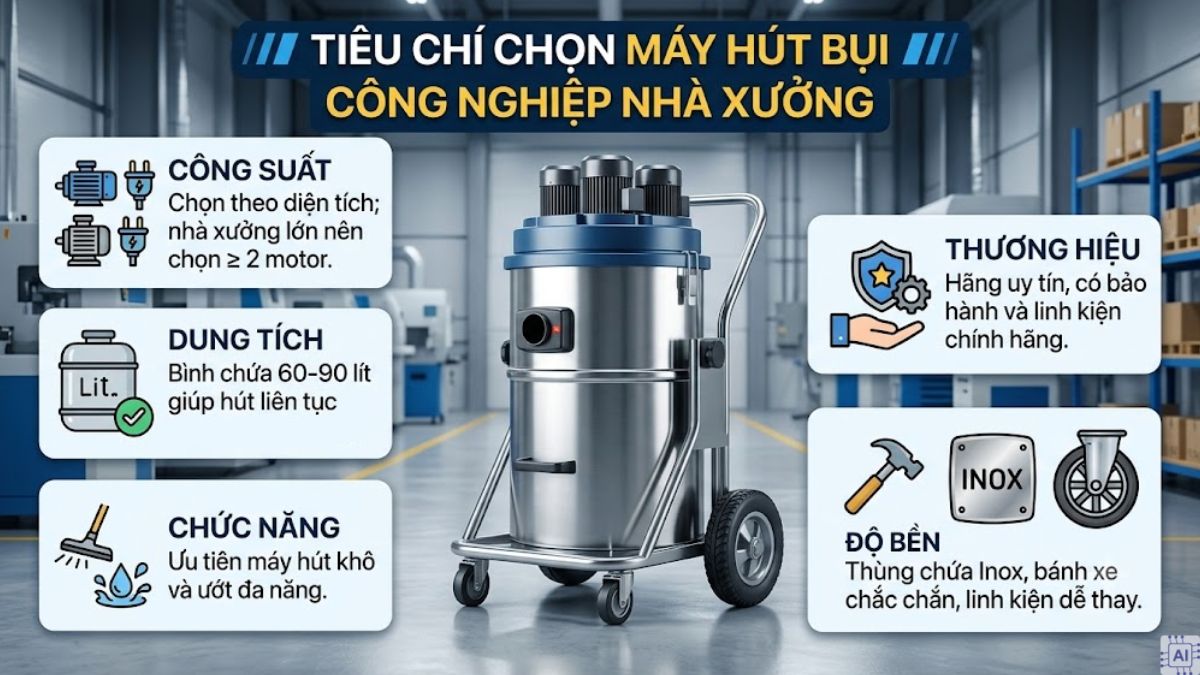 Tiêu chí chọn máy hút bụi công nghiệp nhà xưởng