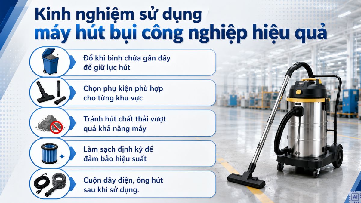 Kinh nghiệm sử dụng máy hút bụi công nghiệp hiệu quả