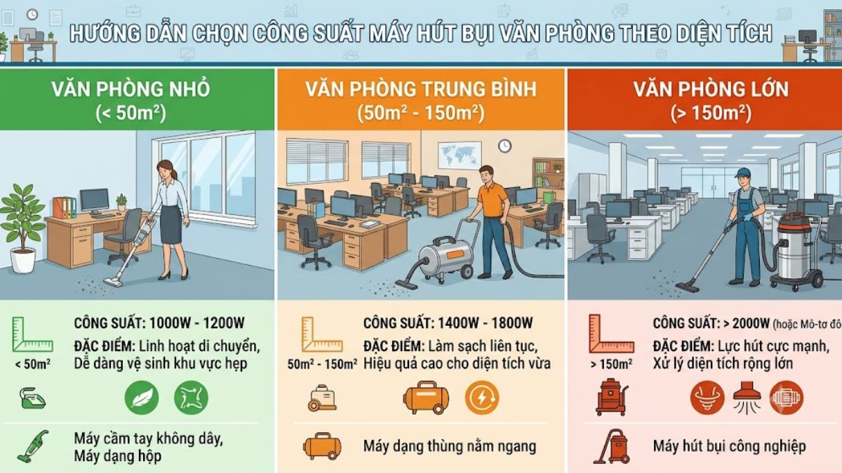 Tiêu chí chọn máy hút bụi văn phòng - chọn theo công suất