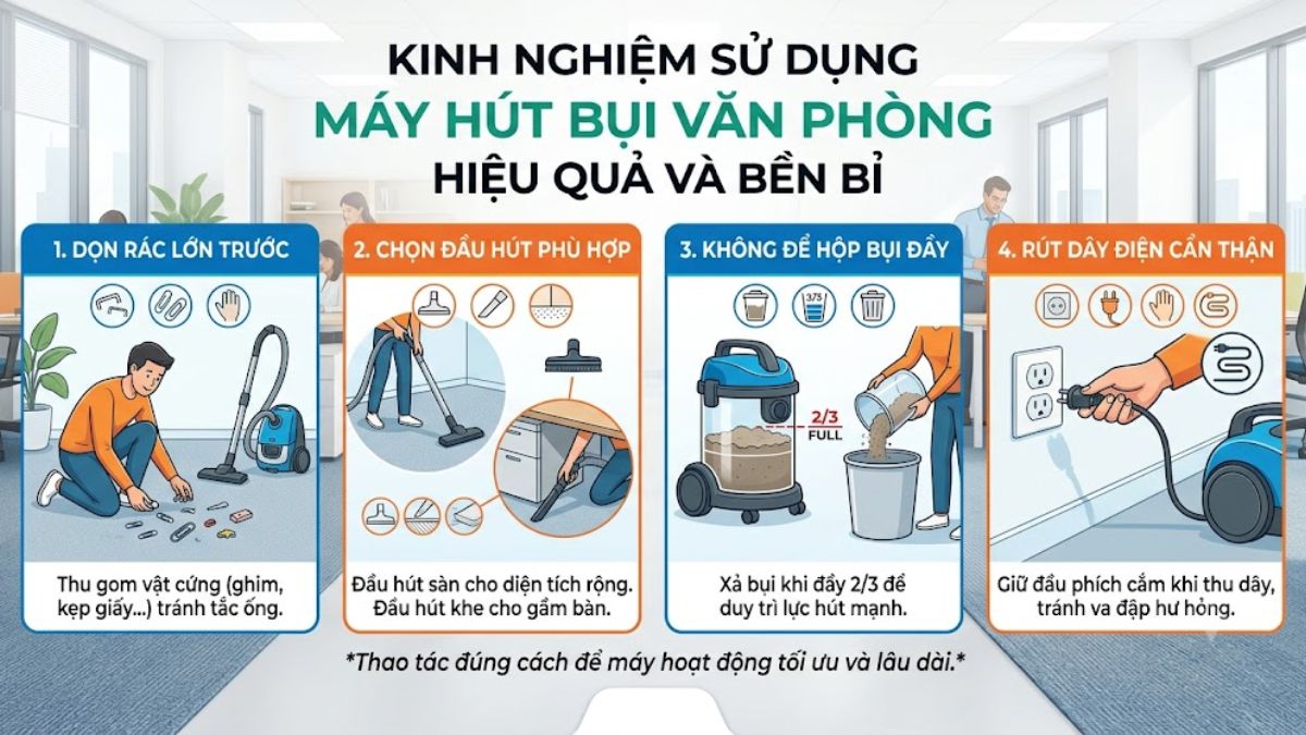 Kinh nghiệm sử dụng máy hút bụi văn phòng hiệu quả