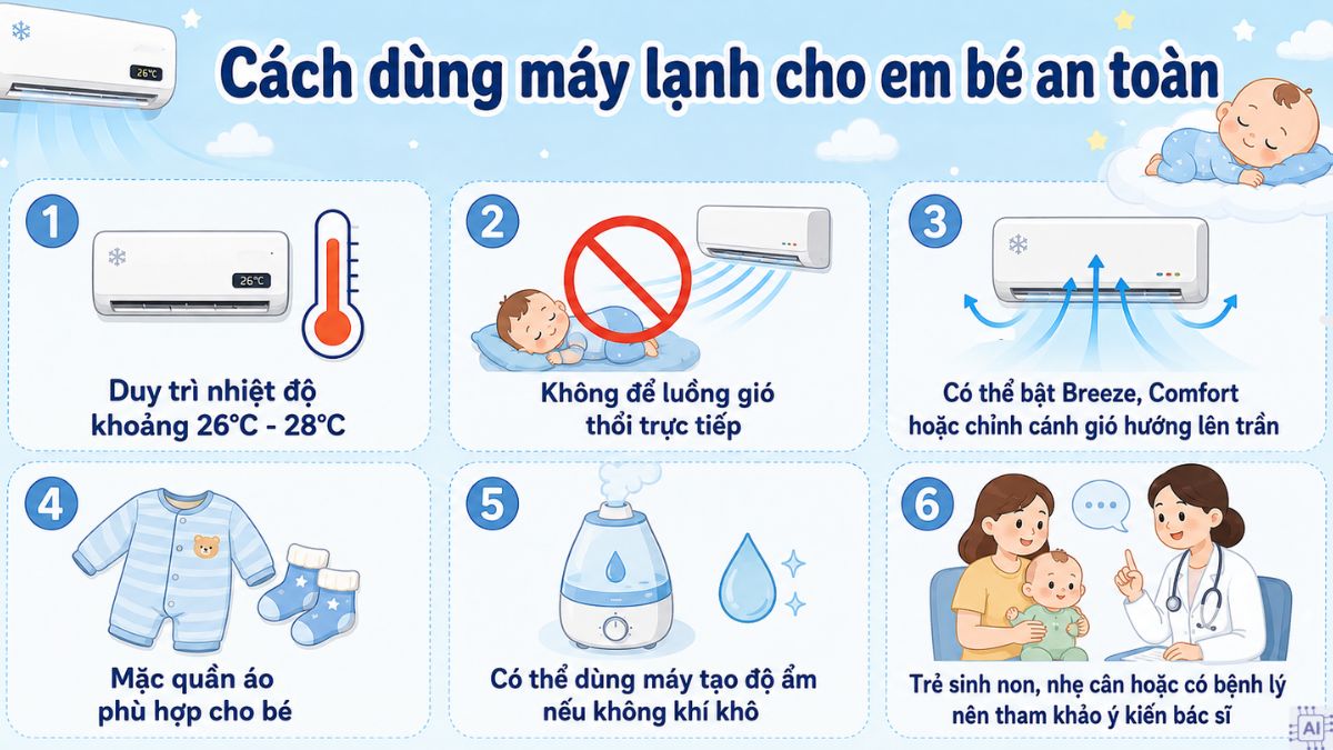 Cách dùng máy lạnh cho em bé an toàn
