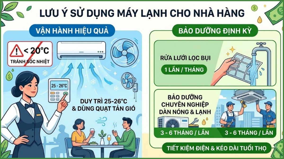 Lưu ý khi sử dụng máy lạnh cho nhà hàng