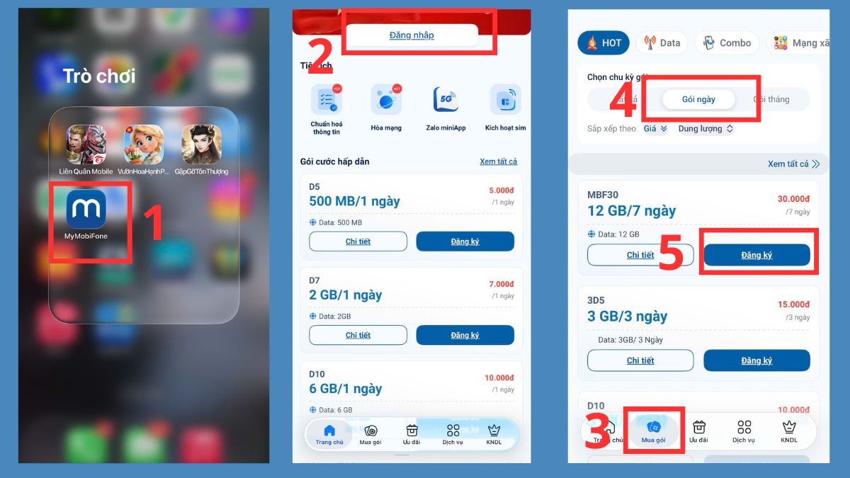 Đăng ký gói MBF30 qua ứng dụng My MobiFone