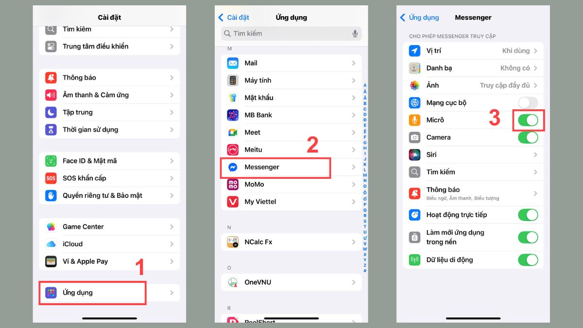 Cách khắc phục gọi Messenger không có tiếng trên iPhone - kiểm tra lại quyền truy cập micto