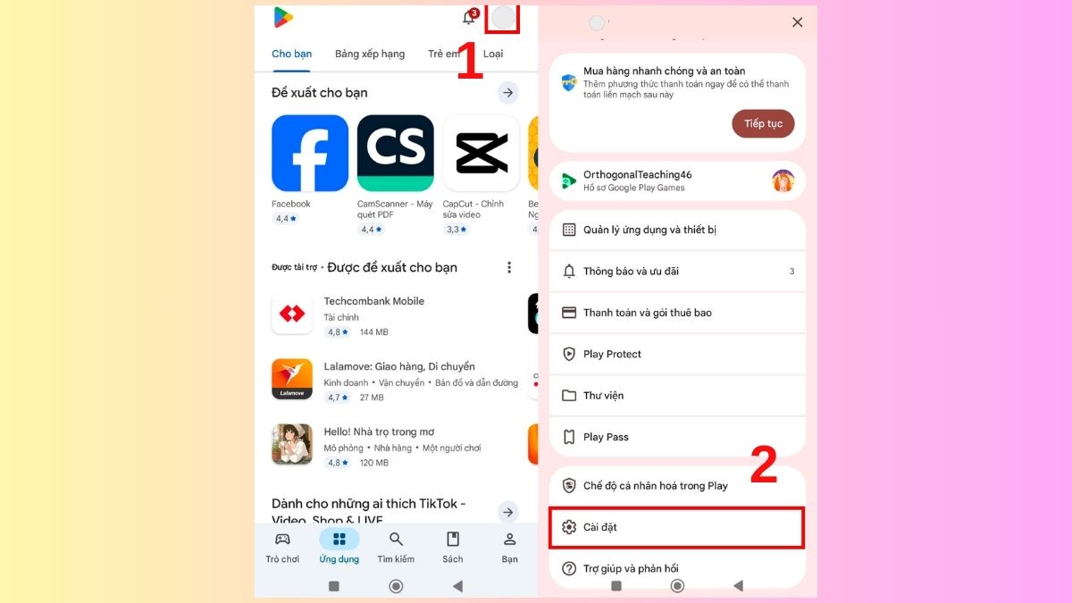Cách bật tính năng mua In-app - bước 1