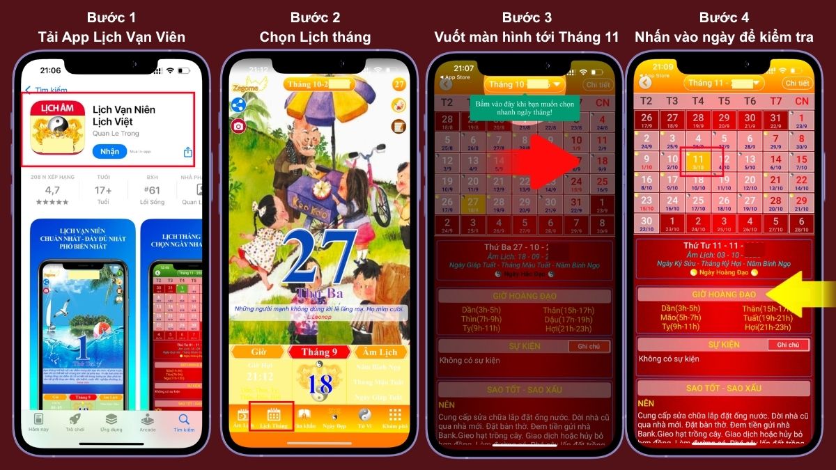 Cách xem ngày tốt và giờ hoàng đạo tháng 11 năm 2026