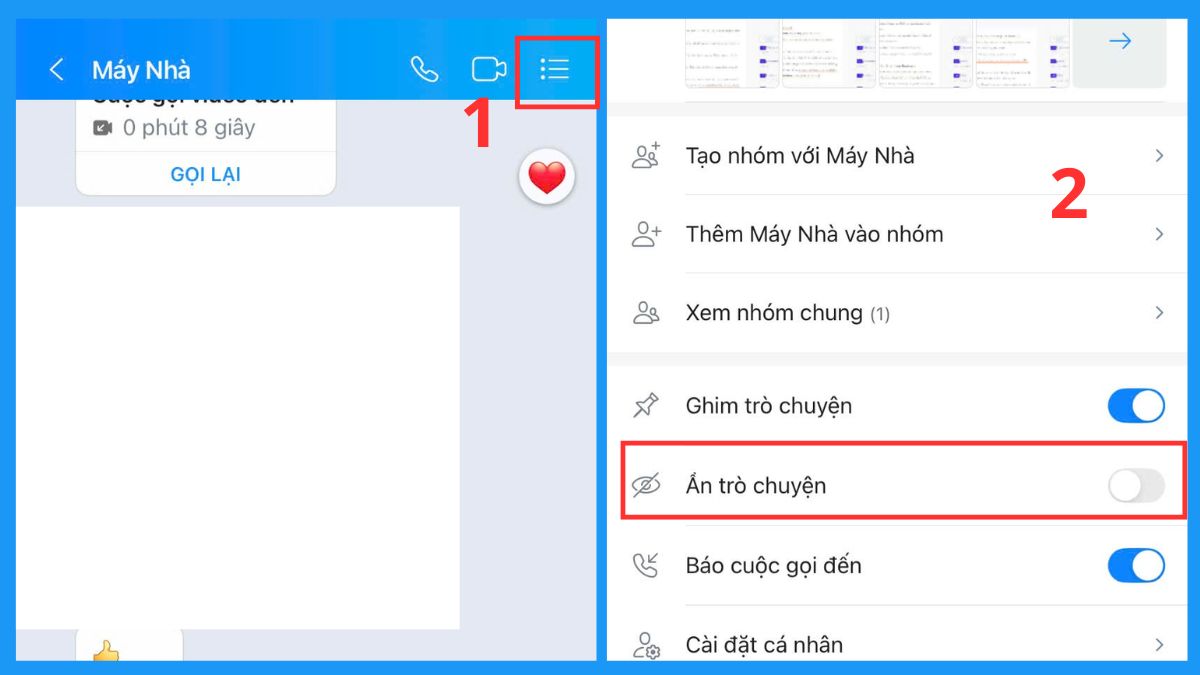 Đặt mật khẩu cho cuộc trò chuyện quan trọng - bước 1,2