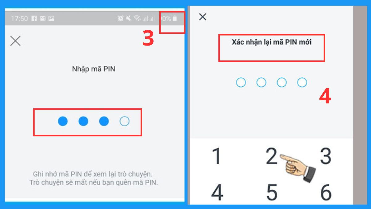 Đặt mật khẩu cho cuộc trò chuyện quan trọng - bước 3,4