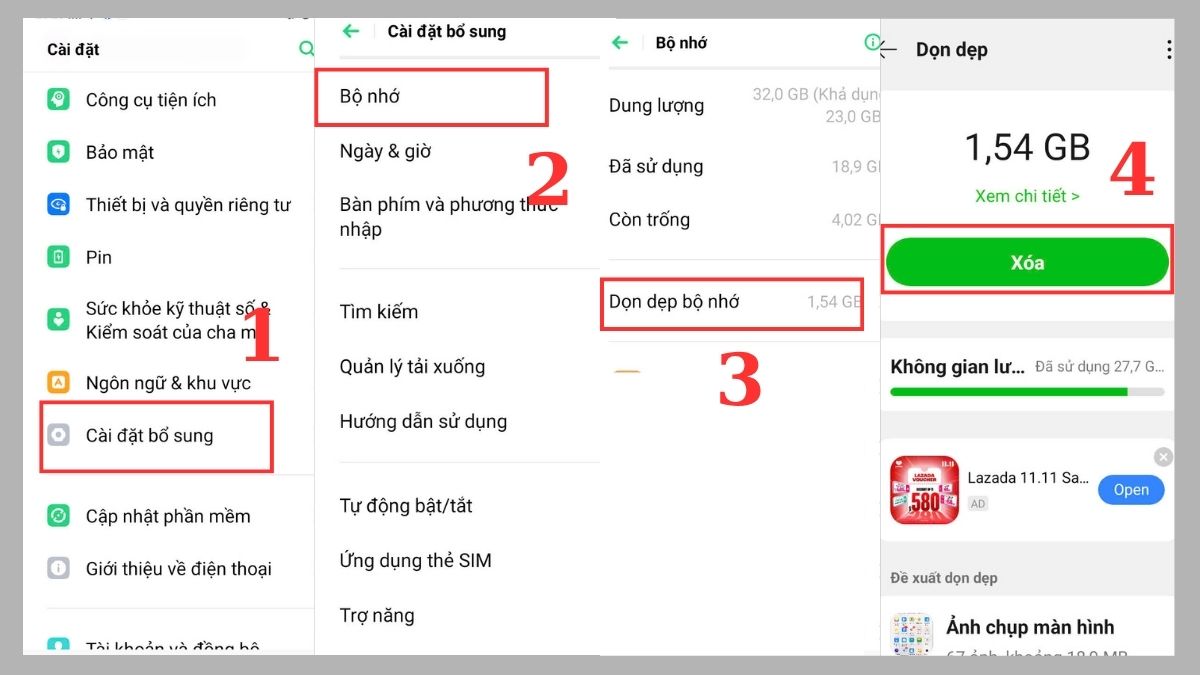 sửa OPPO bị đơ màn hình - giải phóng bộ nhớ