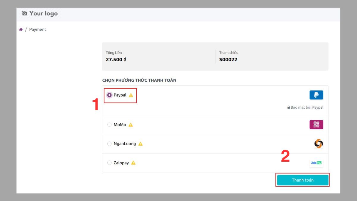 Quy trình thanh toán trên PayPal - bước 1