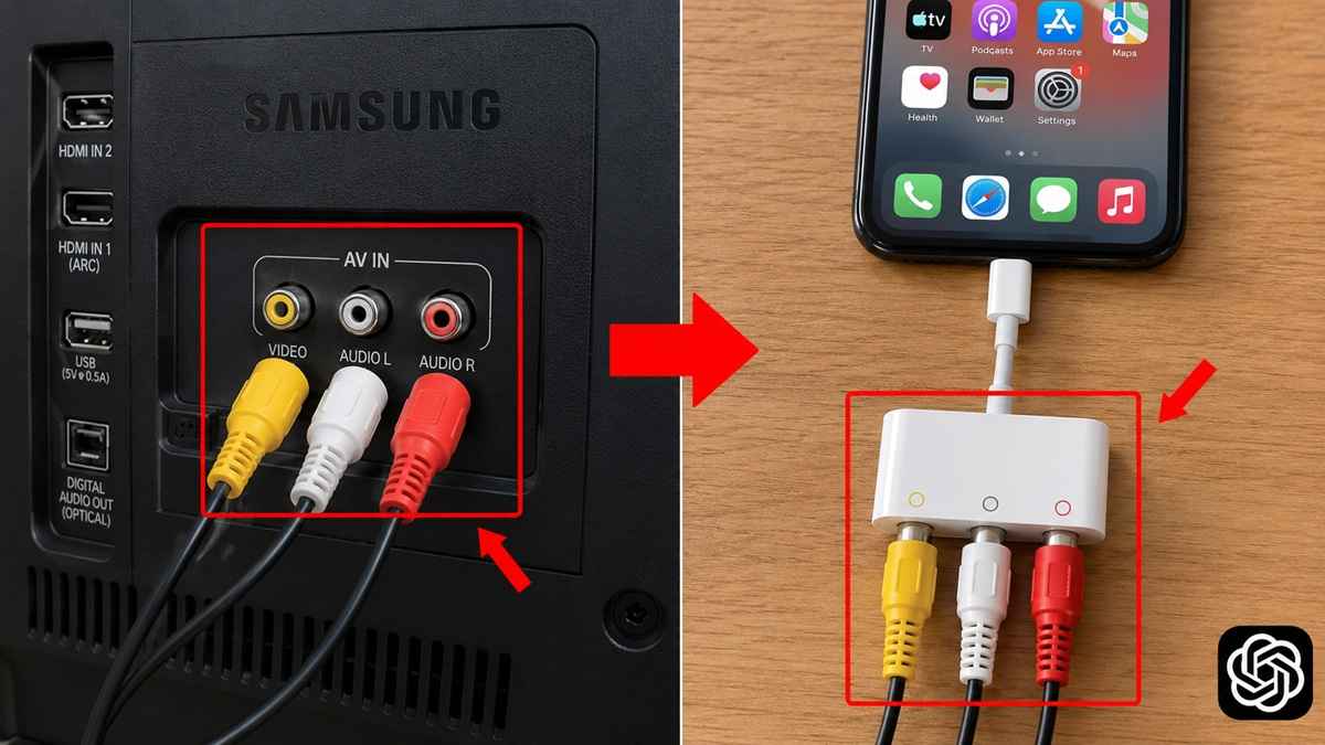 Cách kết nối iPhone với tivi Samsung bằng dây cáp analog - bước 1
