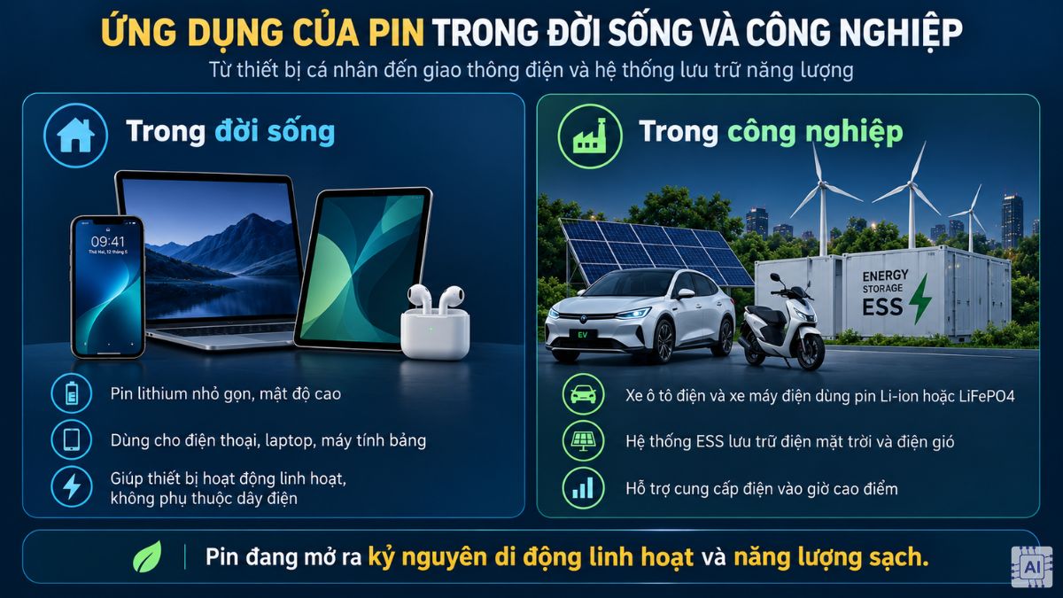 Ứng dụng của pin trong đời sống và công nghiệp