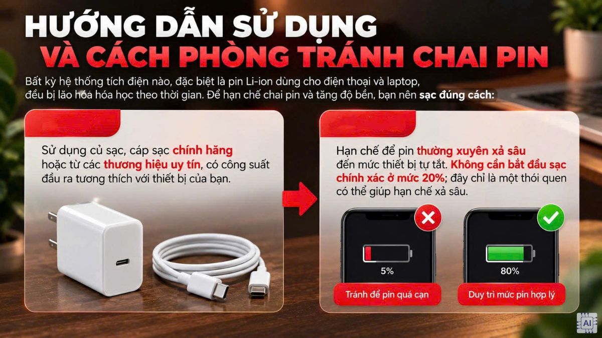 Hướng dẫn sử dụng và cách phòng tránh chai pin - bước 1,2
