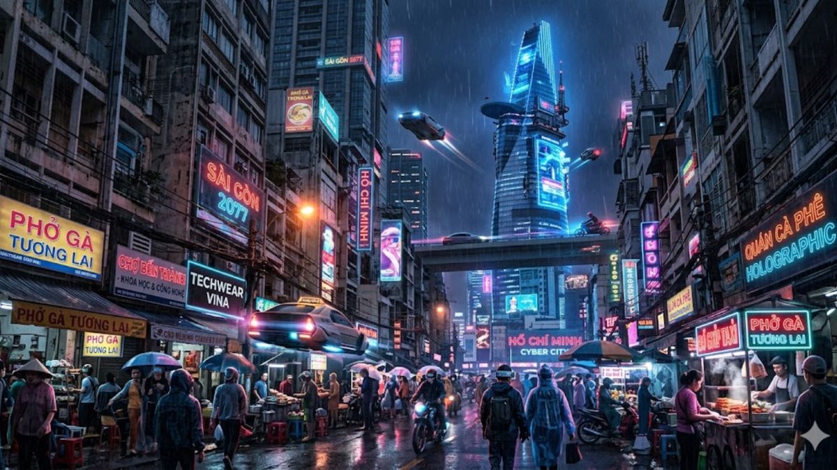 Prompt phong cách cyberpunk/futuristic trên nano banana