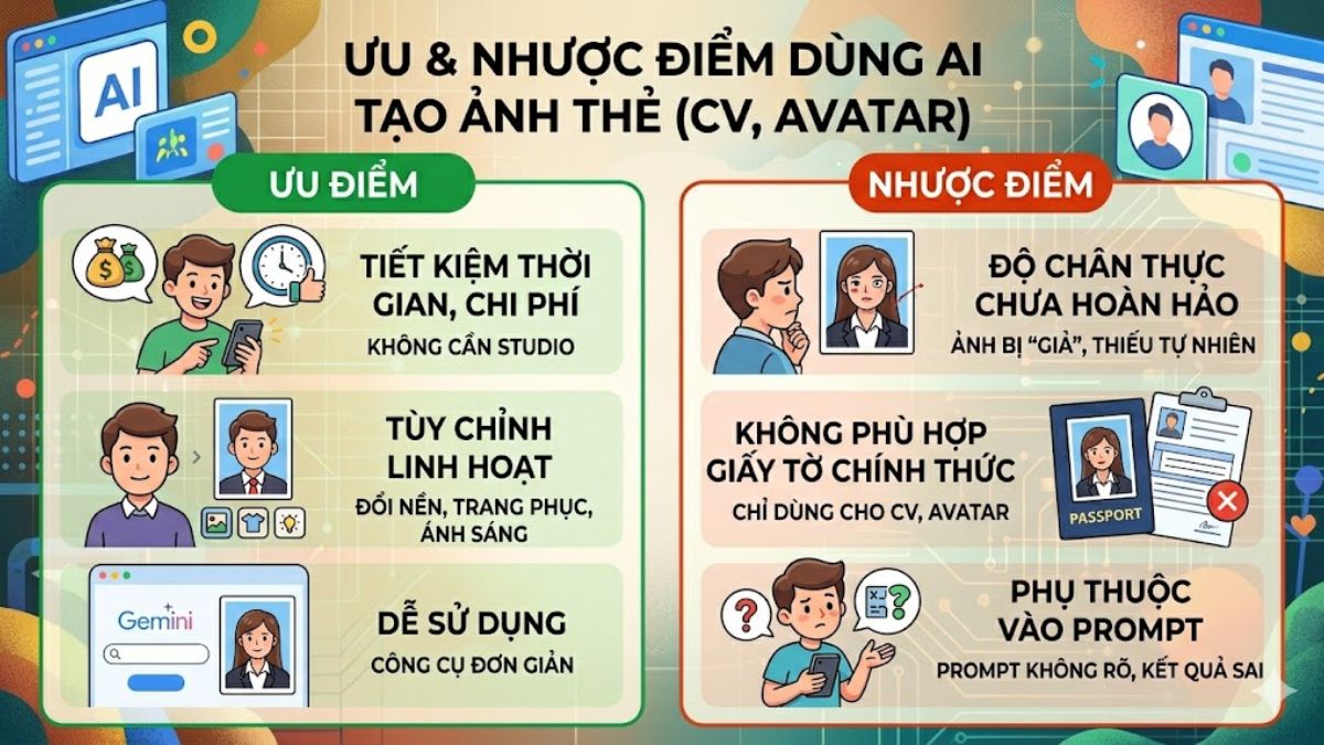 Ưu và nhược điểm khi dùng AI tạo ảnh thẻ (Chỉ dùng cho CV, Avatar mạng xã hội)