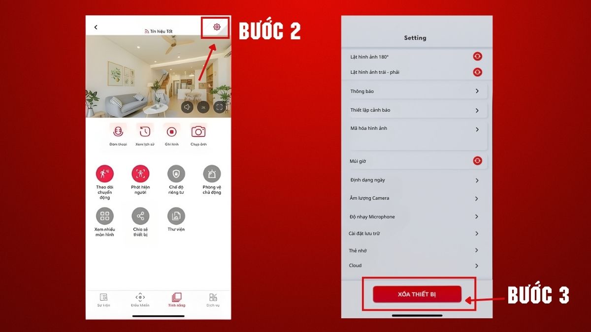 Cách reset camera Viettel trên ứng dụng - bước 2,3