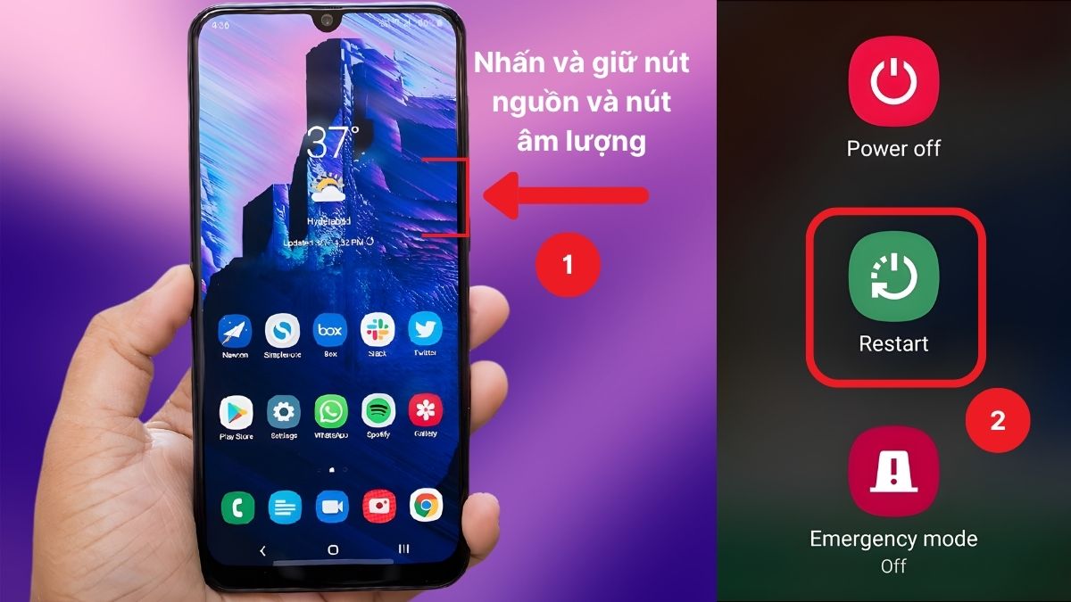 Cách khắc phục lỗi Samsung A50s sạc không vào pin - khởi động lại máy