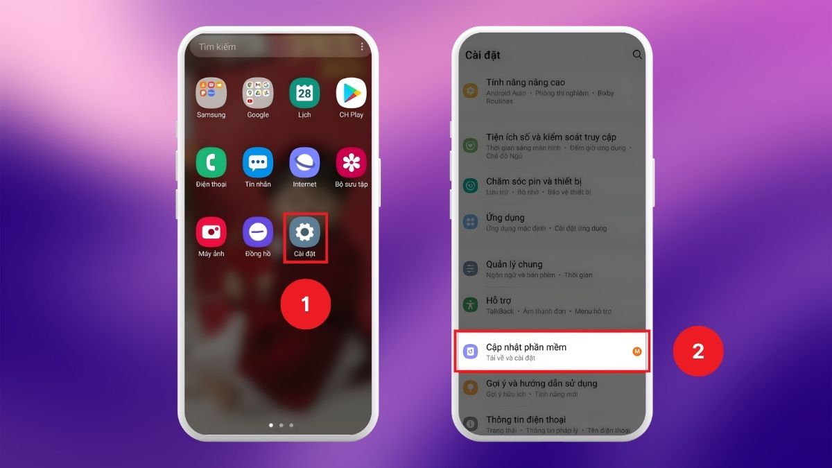 Cách khắc phục lỗi Samsung A50s sạc không vào pin - cập nhật lại hệ điều hành - bước 1