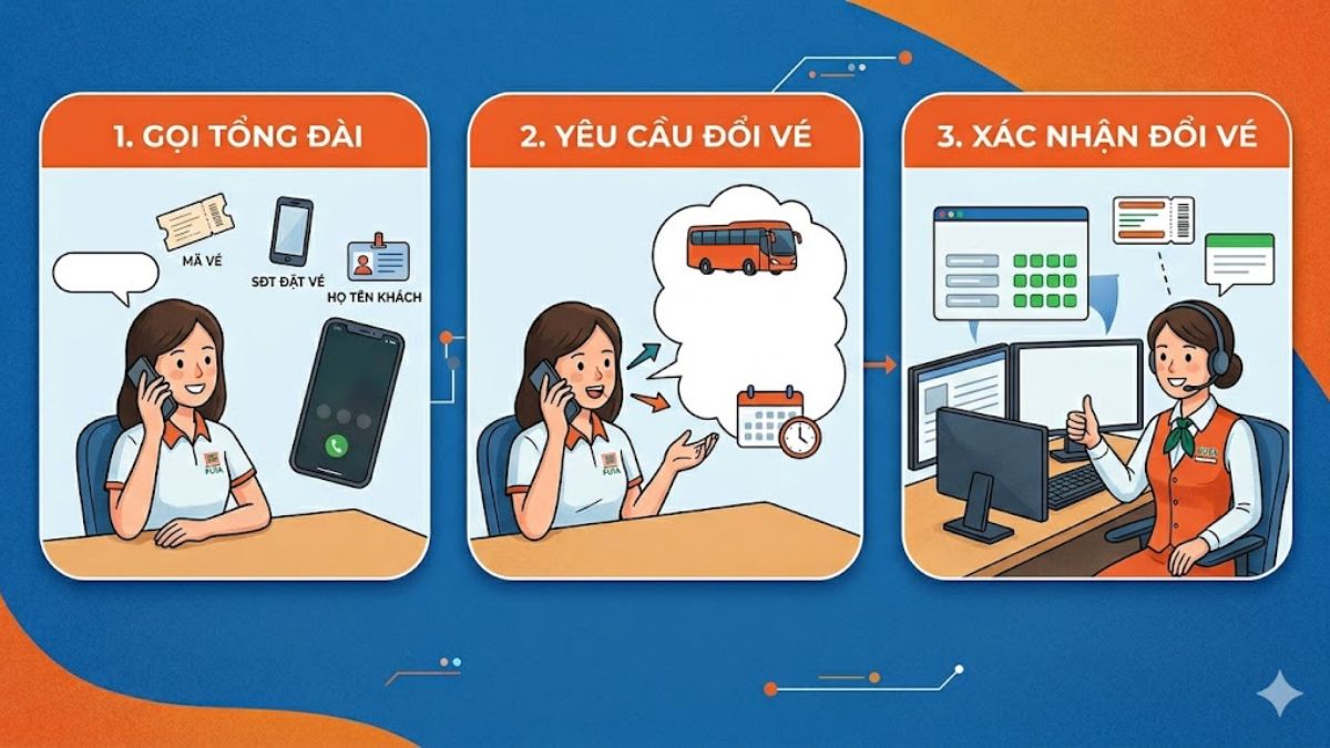 Hướng dẫn quy trình đổi/trả vé qua Tổng đài Phương Trang