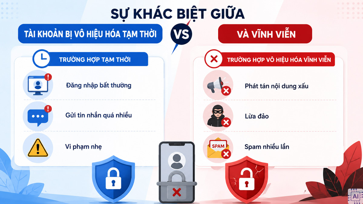 Sự khác biệt giữa tài khoản bị vô hiệu hóa tạm thời và vĩnh viễn 