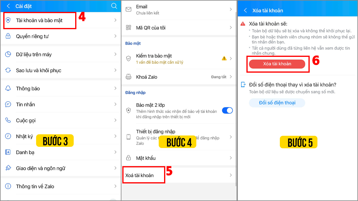 Cách xóa tài khoản Zalo khi bị vô hiệu hóa - bước 4,5