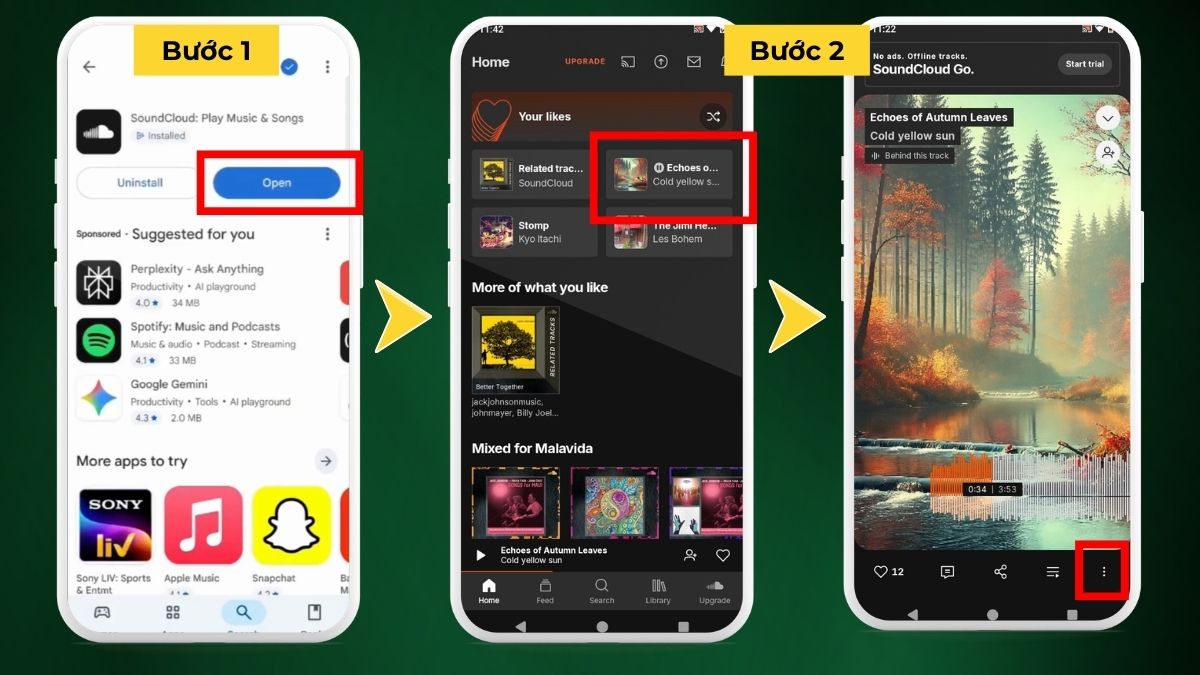Hướng dẫn tải nhạc SoundCloud trên điện thoại android - bước 1,2