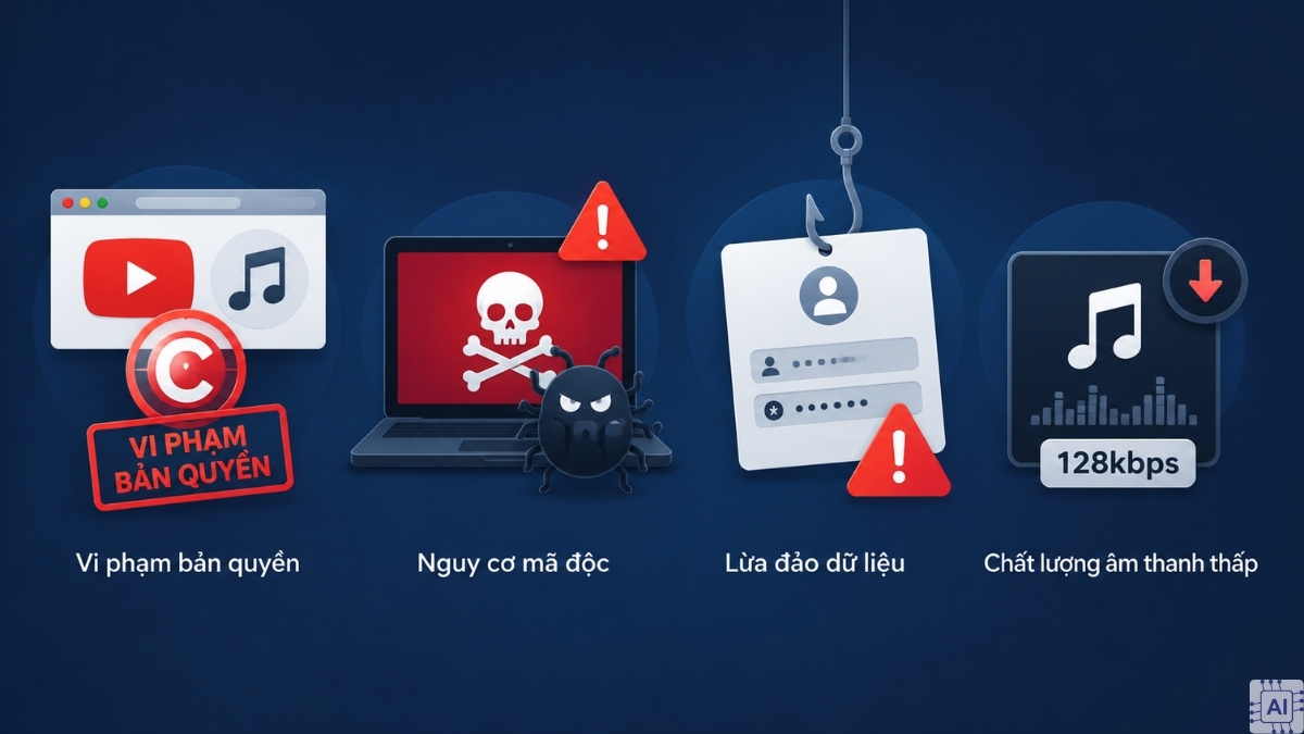 Những rủi ro khi dùng website thứ 3 tải nhạc YouTube