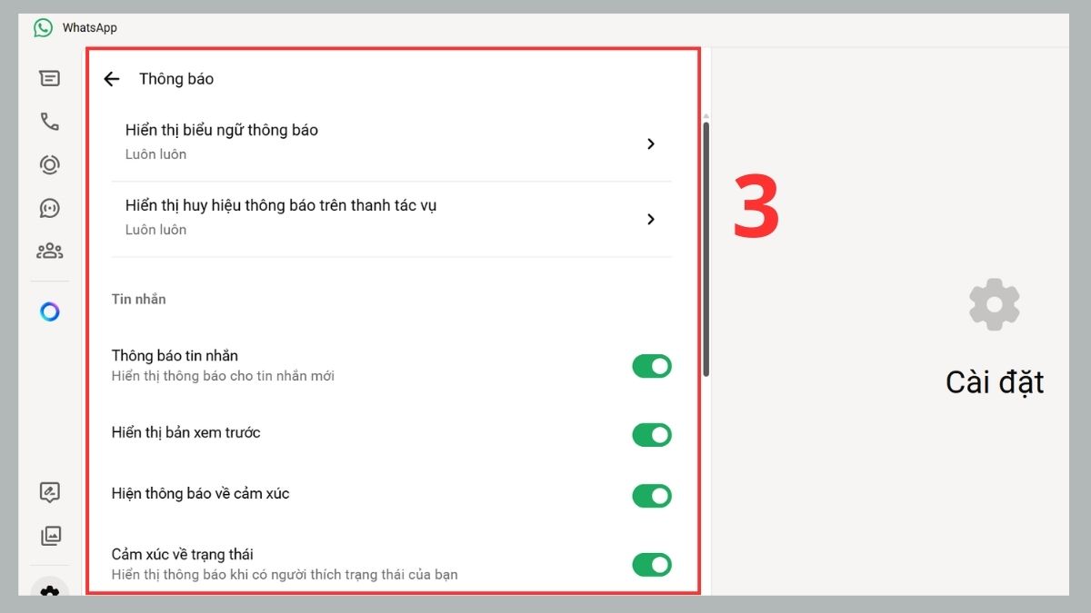 Hướng dẫn sử dụng cơ bản WhatsApp trên máy tính cài đặt thông báo - bước 3