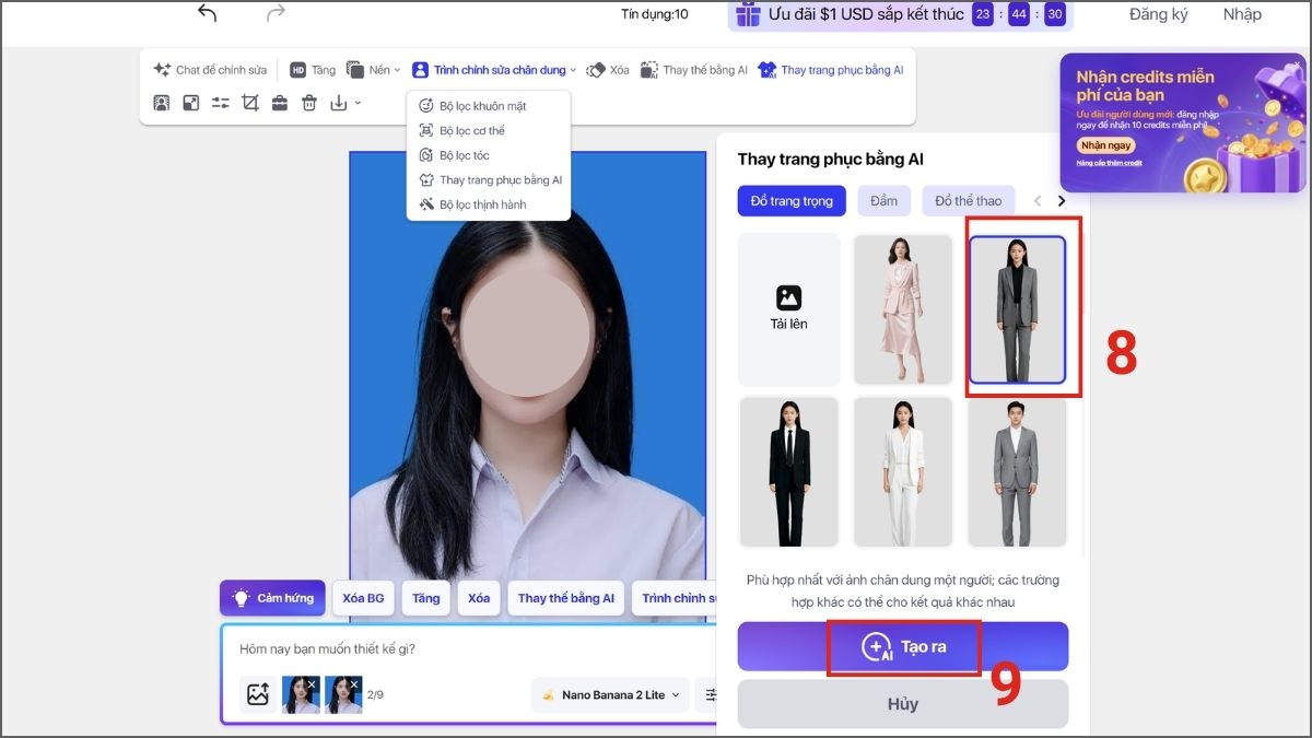 Cách tạo ảnh mặc vest bằng AI - Polecut - bước 3