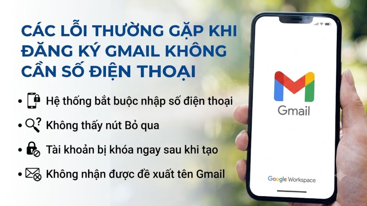 Các lỗi thường gặp khi đăng ký Gmail không cần số điện thoại