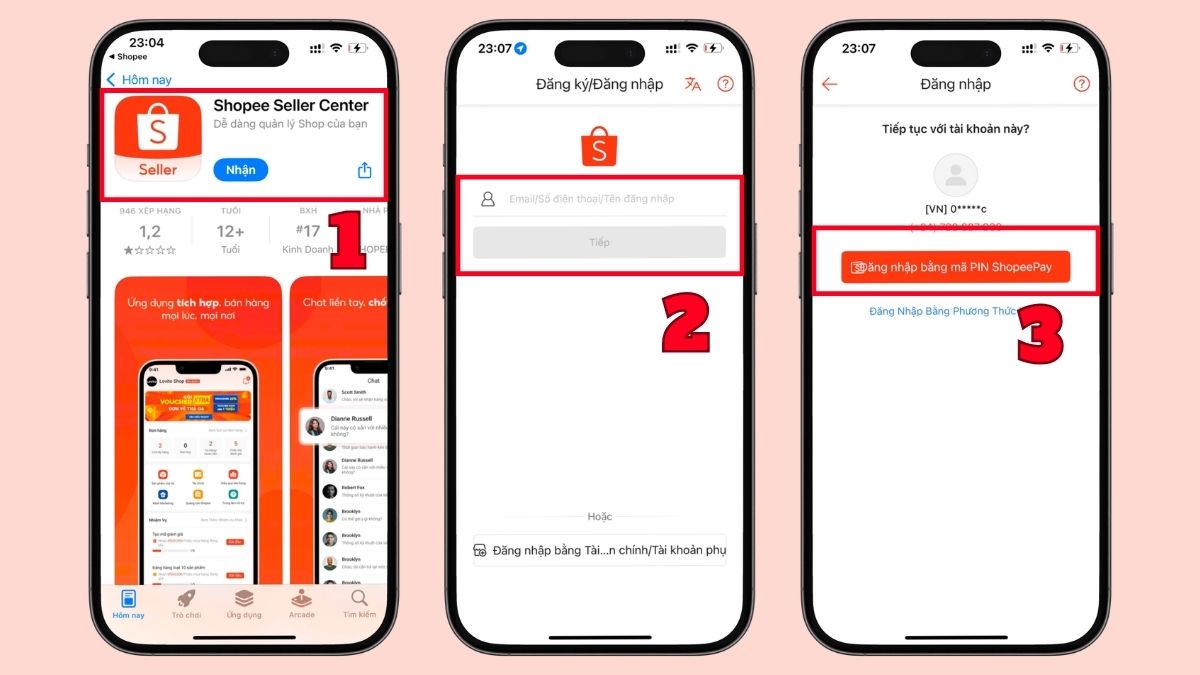 Cách tạo kênh người bán Shopee bằng điện thoại - bước 1,2,3