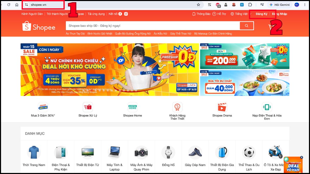 Cách tạo tài khoản Shopee bán hàng trên máy tính - bước 1