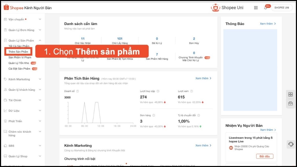 Hướng dẫn cách sử dụng kênh bán Shopee - đăng sản phẩm lên shopee - bước 1