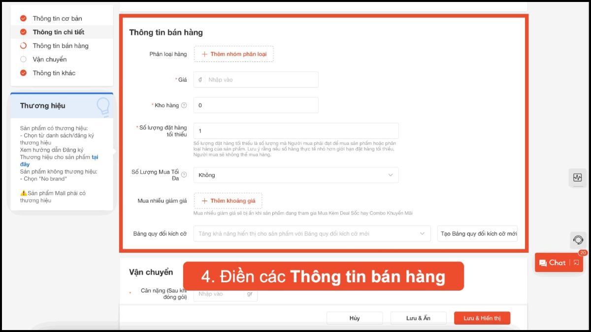 Hướng dẫn cách sử dụng kênh bán Shopee - đăng sản phẩm lên shopee - bước 4