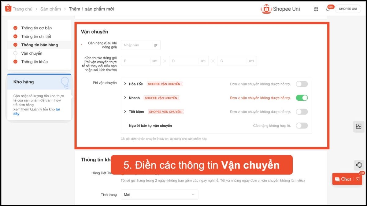 Hướng dẫn cách sử dụng kênh bán Shopee - đăng sản phẩm lên shopee - bước 5