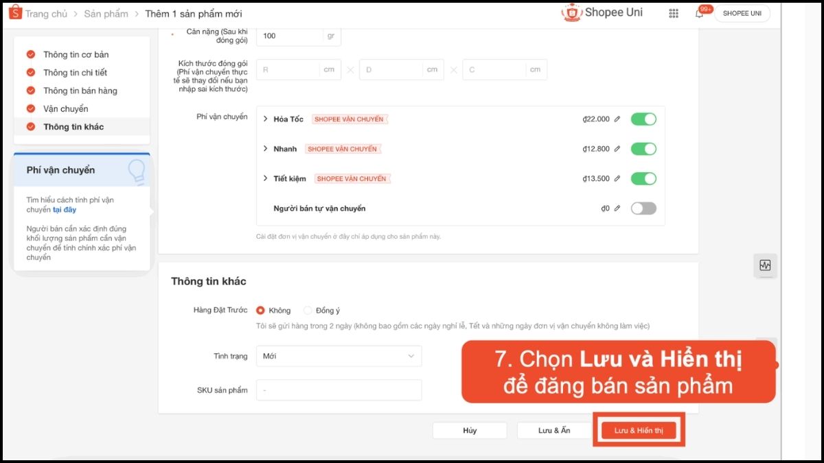 Hướng dẫn cách sử dụng kênh bán Shopee - đăng sản phẩm lên shopee - bước 7