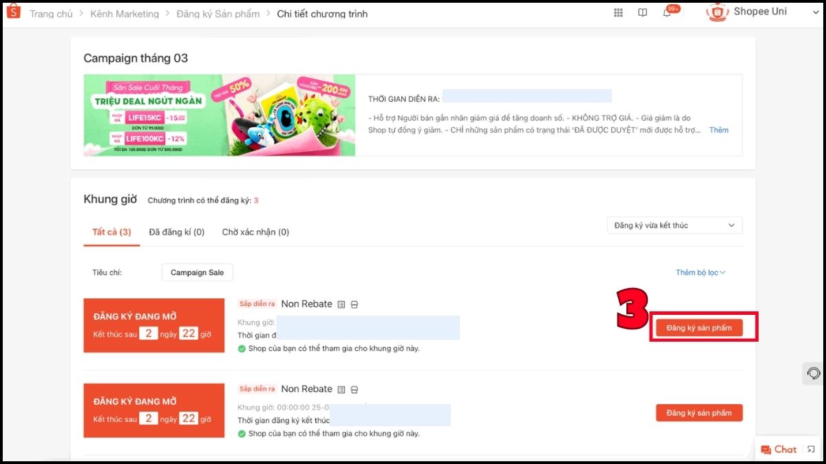 Hướng dẫn cách sử dụng kênh bán Shopee - tham gia vào chương trình khuyến mãi - bước 2