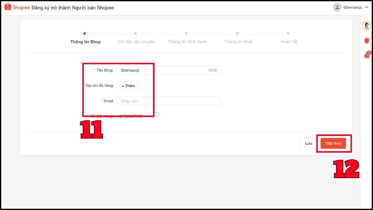 Cách tạo tài khoản Shopee bán hàng trên máy tính - bước 8