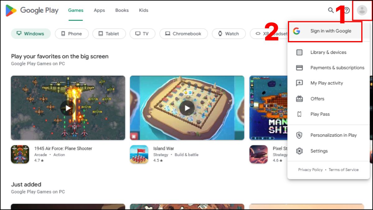 Cách tạo tài khoản Google Play trên máy tính - bước 1.1
